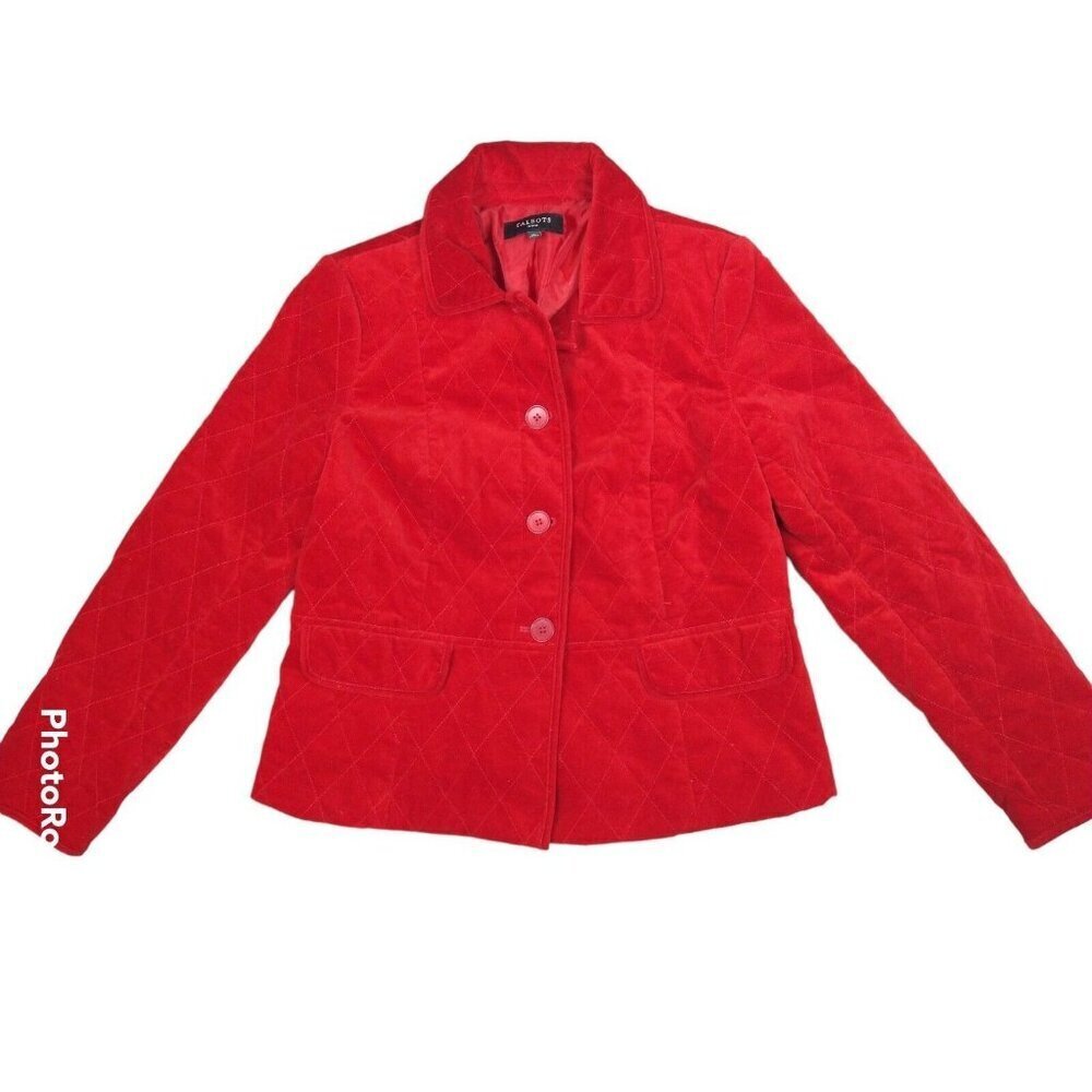 Talbots‎ Petites Jacket Womens 10P Scarlet Red Velvet Kate Fit Button Blazer